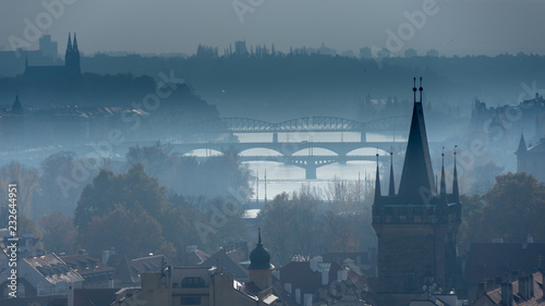 Misty november morning in Prague, Czech Republic
