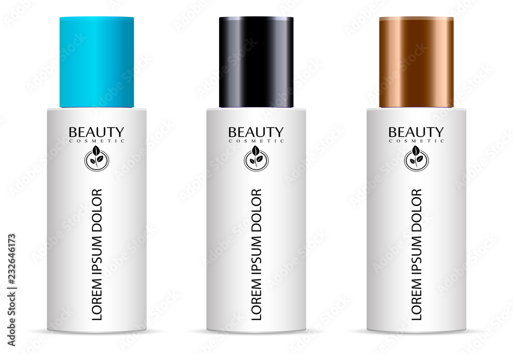 Set of cosmetic products on a white background. Cosmetic package collection for cream, soups, foams, shampoo. Vector blank mock up for brand template. Set of cosmetic products on a white background. Cosmetic package collection for cream, soups, foams, shampoo. Vector blank mock up for brand template.