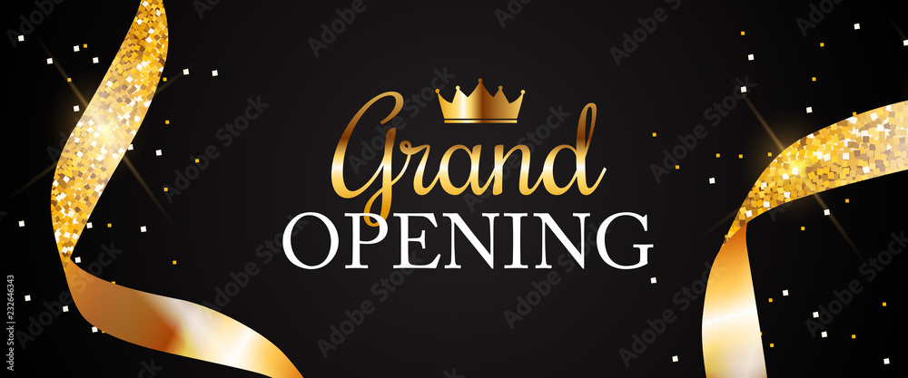 Grand Opening Card with Ribbon Background. Vector Illustration