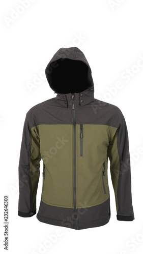 green colored outdoor jacket on white background
