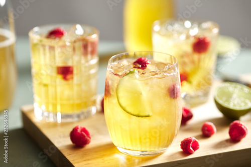 Delicious kombucha mocktail with raspberry and lime.
