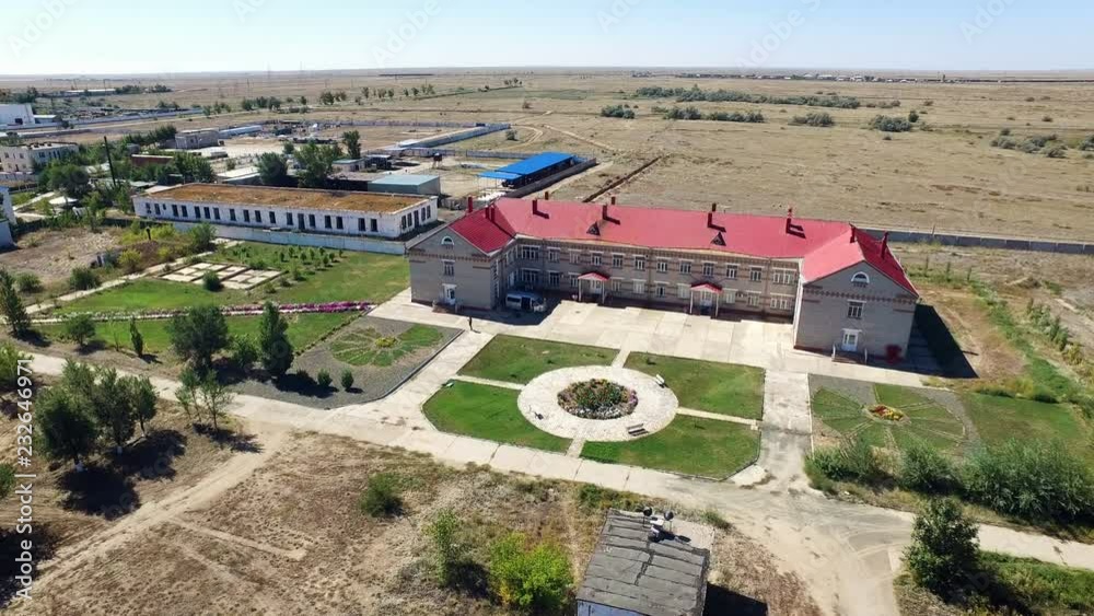 A flower bed near the house in the scientific town. Kazakhstan quadcopter view A flower bed near the house in the scientific town. Kazakhstan quadcopter view