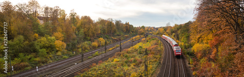an autumn train in ruhrgebiet germany panorama