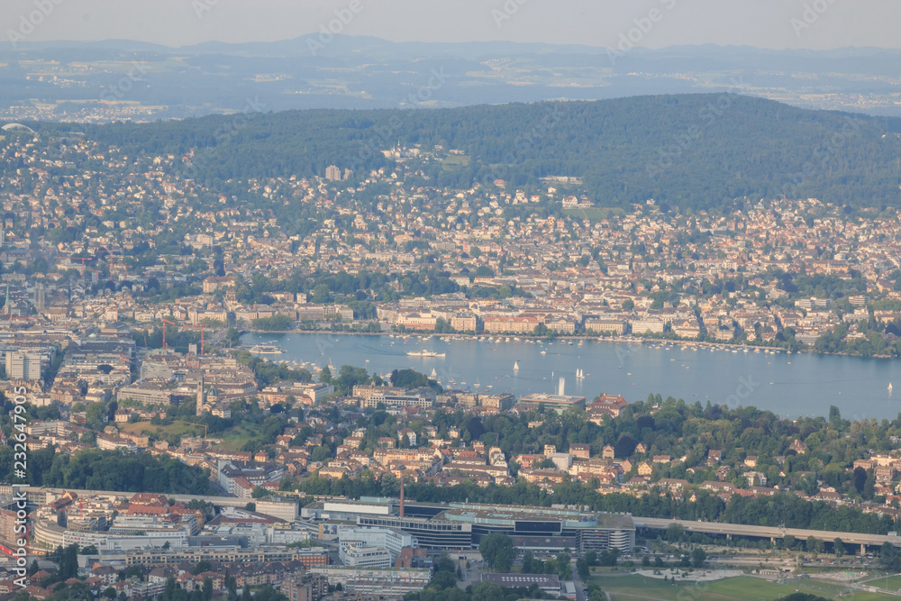 Aerial view of historic Zurich city with lake, canton of Zurich, Switzerland