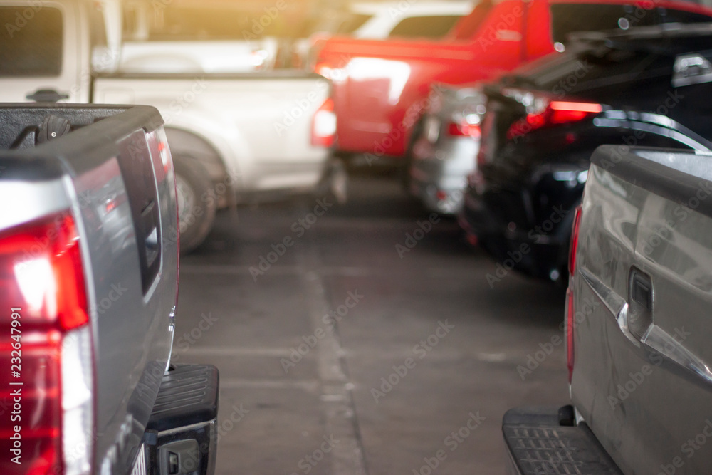 Fototapeta premium Cars parked behind the collision in the parking lot.