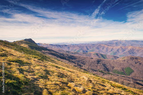 Beautiful mountain view from the path from Beklemeto to Kozya Stena, Troyan Balkan, Bulgaria photo