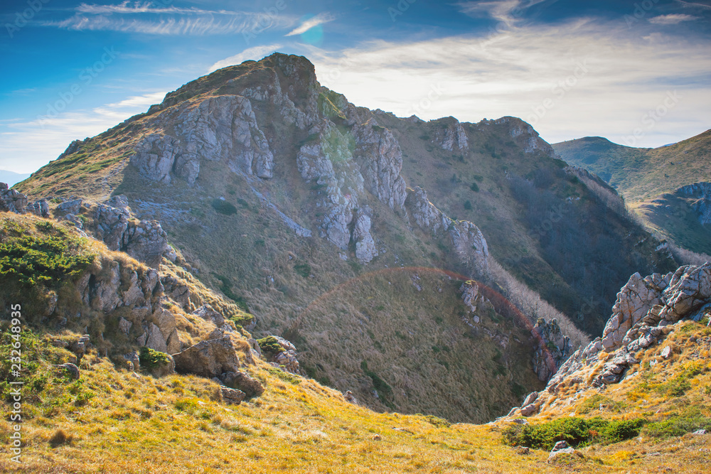 Fototapeta premium Beautiful mountain view from the path from Beklemeto to Kozya Stena, Troyan Balkan, Bulgaria