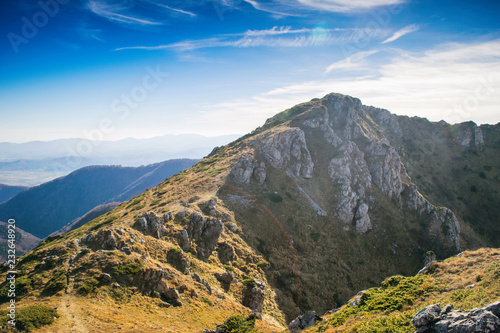 Beautiful mountain view from the path from Beklemeto to Kozya Stena, Troyan Balkan, Bulgaria photo