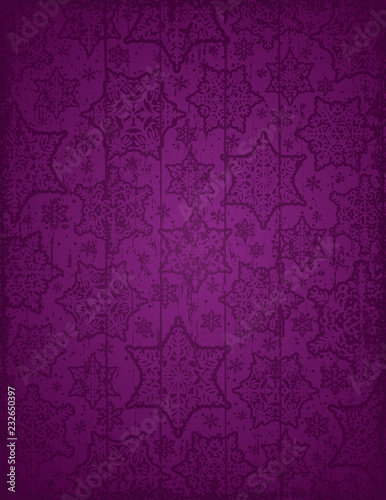 Purple christmas background with snowflakes and stars, vector illustration