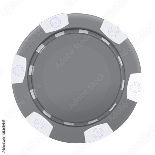 Black and gray casino poker chip isolated on white background. Vector illustration.