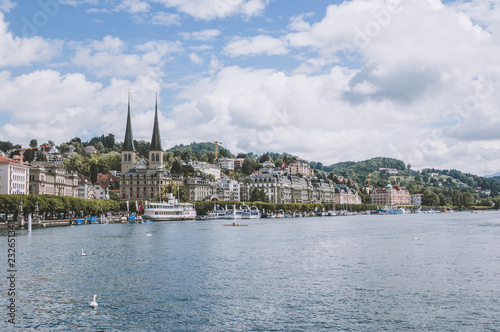 View on lake, mountains and city Lucerne, Switzerland, Europ