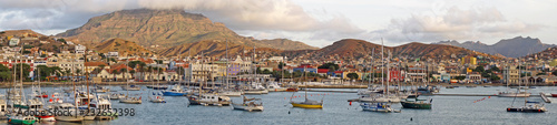 Panoramic view of the harbor of Mindelo, Sao Vicente, Cape Verde