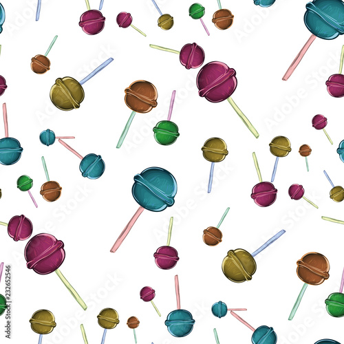 Sweet lolipop pattern. Pattern of delicious Lolipop on sticks of different colors.