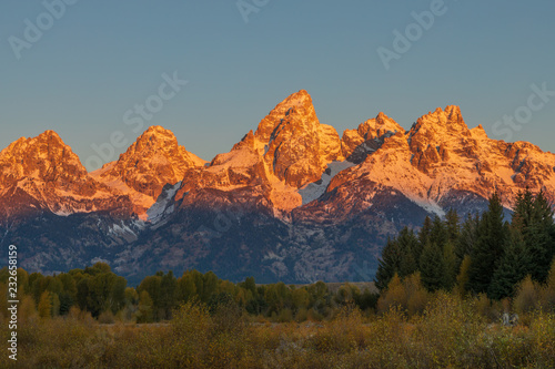 Scenic Sunrise Landscape of the Tetons in Autumn