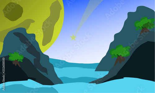 landscape view with mountain and moon