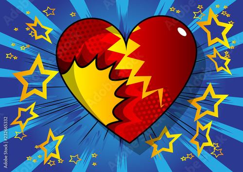 Vector illustrated comic book style heart, abstract love symbol. Icon, sign or emblem for graphic and web design.