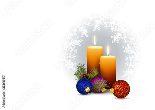 2nd Week of Advent - Realistic 2 Vector Candles with Christmas Decoration.