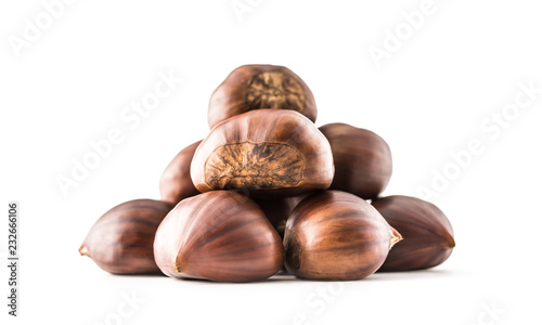 Chestnuts isolated on white background and studio shot