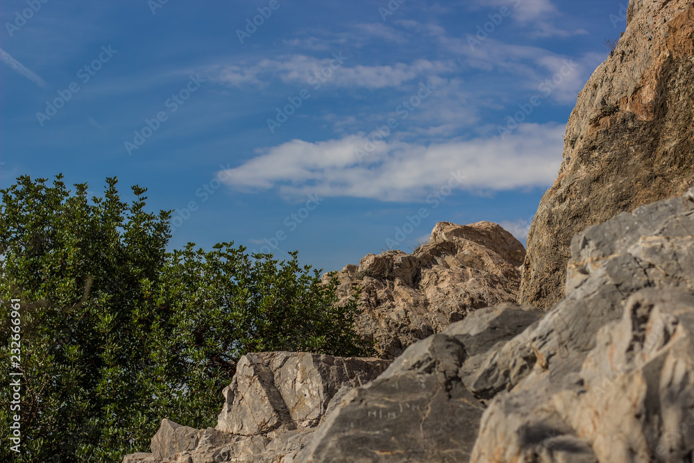 summer vivid mountain rock scenic landscape of dry stone and contrast blue sky summer vivid mountain rock scenic landscape of dry stone and contrast blue sky
