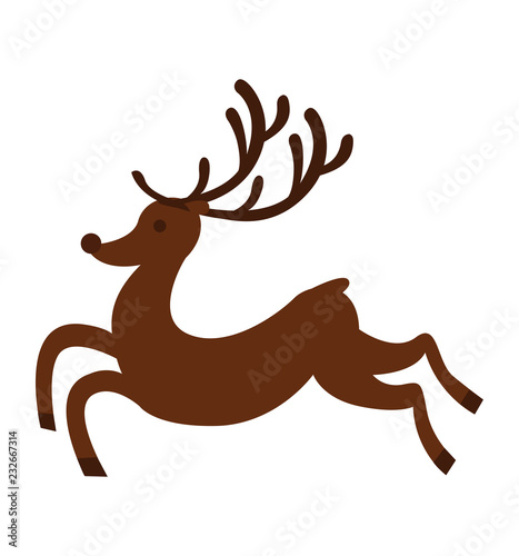 Reindeer runs or fly silhouette christmas icon vector flat vector illustration isolated on white