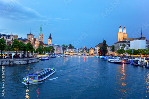 Classic views of the Zurich the Limmat river, Switzerland