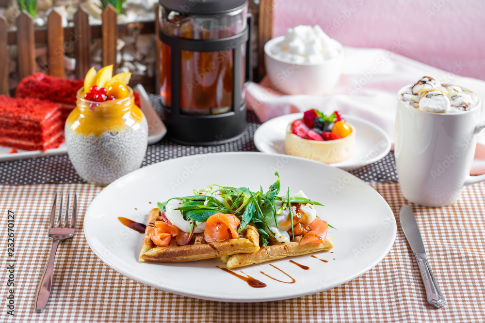 Salad with waffles salmon and green Salad with waffles salmon and green