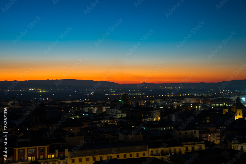 Sunset view on Granada city. Granada, Spain