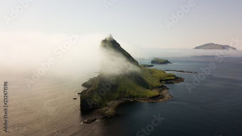 Aerial view of the beautiful Tindh  lmur island in Faroe Islands
