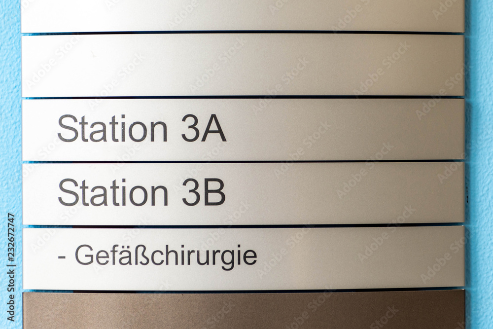 Sign indicating different vascular surgery departments at hospital Sign indicating different vascular surgery departments at hospital