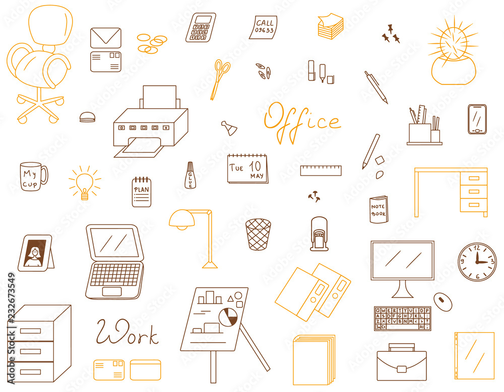 Icons set of Office vector illustration sketch logo silhouette