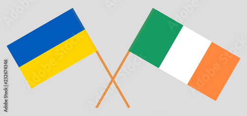 Ukraine and Ireland. The Ukrainian and Irish flags. Official colors. Correct proportion. Vector