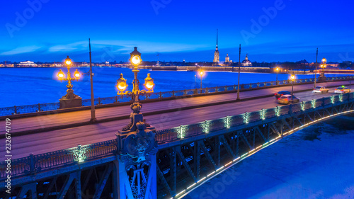Saint Petersburg. Neva River. View of the city of Petersburg. Center of Petersburg. Russia. Architecture of Petersburg. Bridges of St. Petersburg. Channels of St. Petersburg. Trinity Bridge.