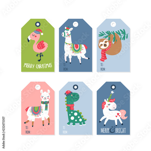 Christmas holiday cute gift tags and labels set.