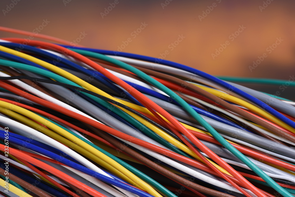 Colored computer cable closeup