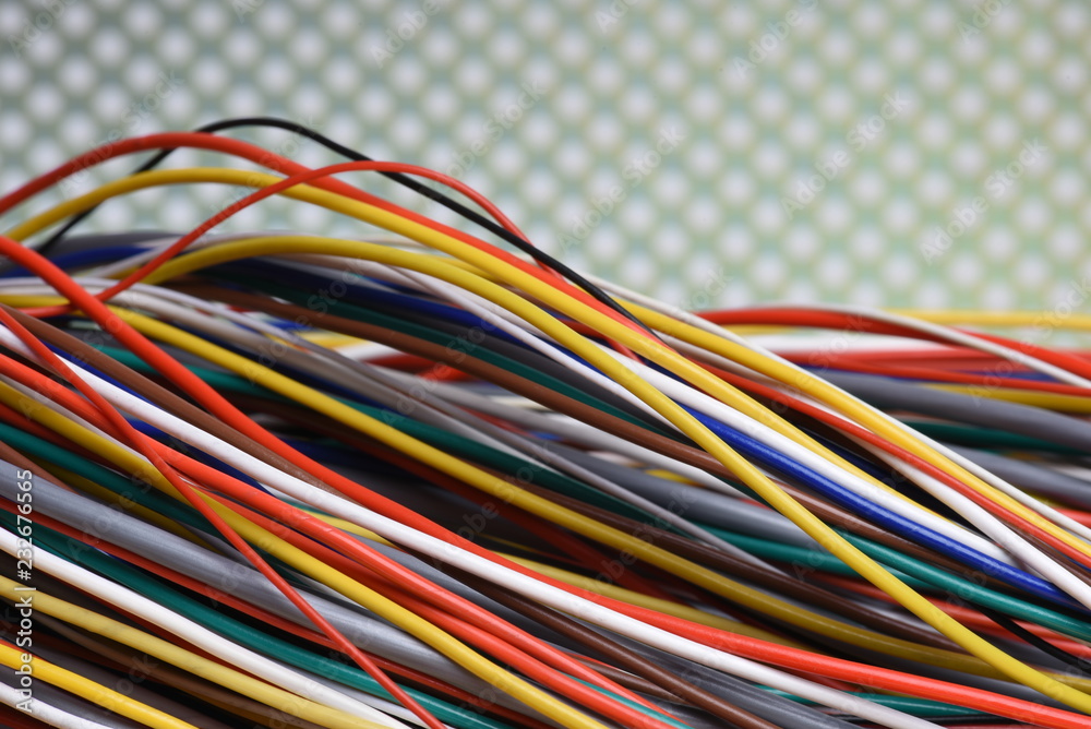 Colorful electrical cable used in telecommunication computer installation