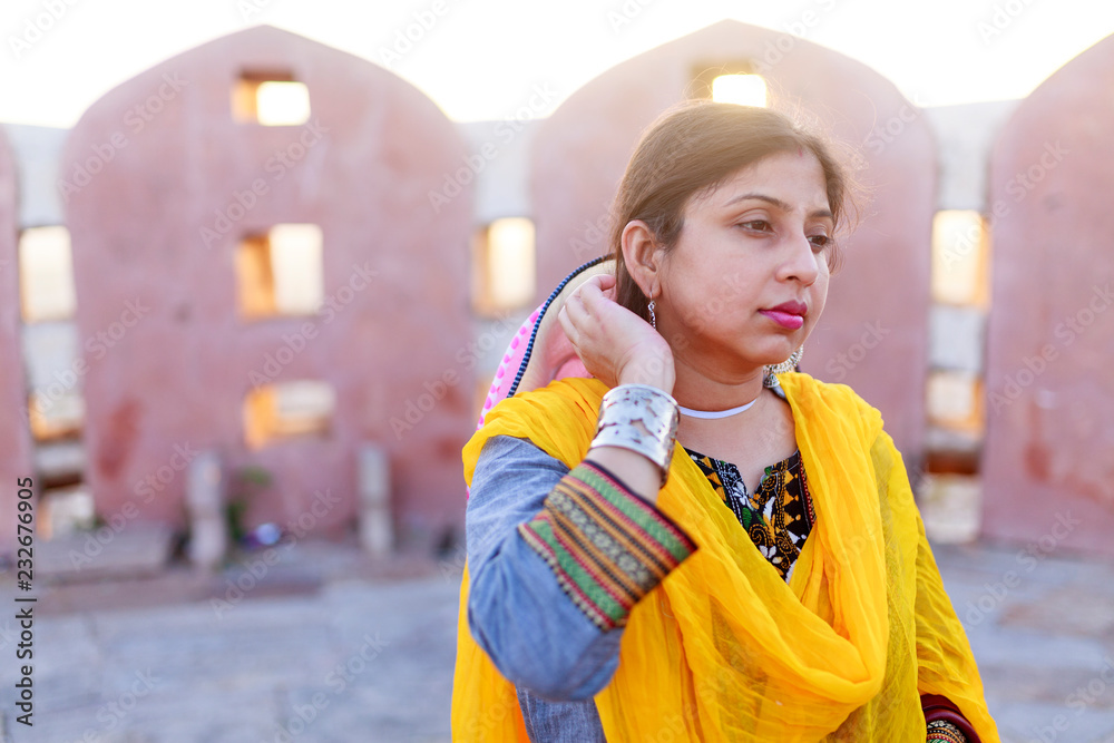 Indian woman wearing traditional dress at outdoors Stock Photo | Adobe ...