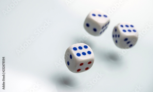 Three dice isolated on white background  conceptual image