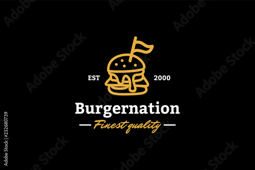 Burger nation the finest quality logo template with type of line art logo inspiration. Can use for corporate brand identity, burger shop, cafe, and restaurant