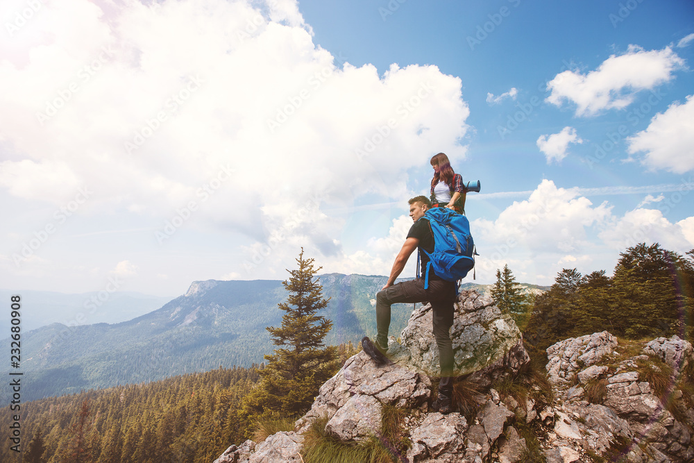 Fototapeta premium Active couple of hikers outdoor