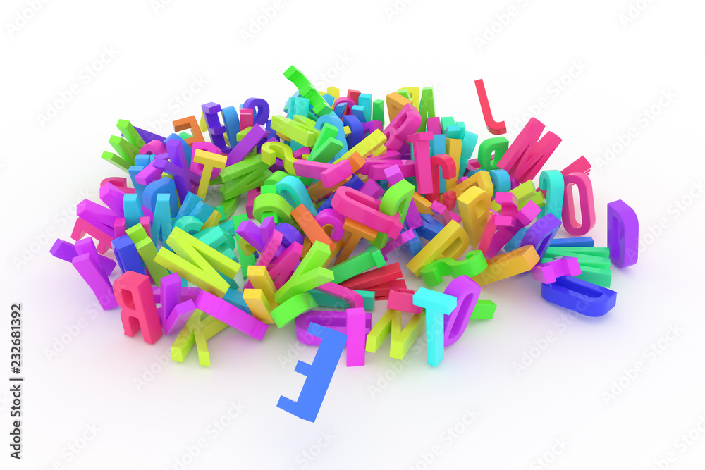 CGI typography, letter of ABC, alphabet for design texture, background. Illustration, mess, education & concept. CGI typography, letter of ABC, alphabet for design texture, background. Illustration, mess, education & concept.