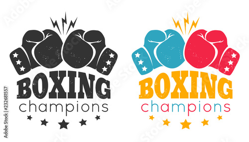 Vintage logo for boxing with glove.