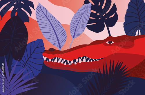 Illustration, Krokodil, Dschungel, Rot, Tier photo