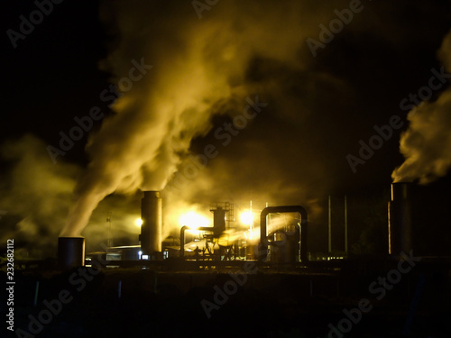 Geothermal power station in los Azufres Michoacan Mexico at night