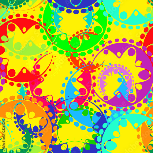 Vector seamless texture of bright colored gears and laurel wreat