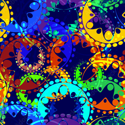 Vector seamless texture of bright colorful gears and laurel wrea © grachyhamr