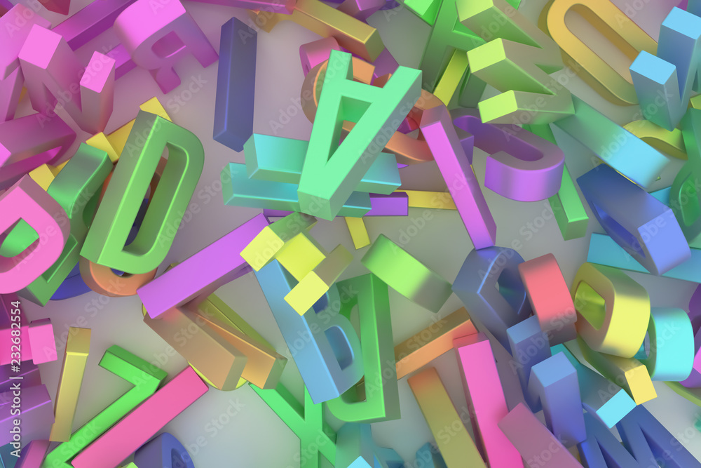 Fototapeta premium Abstract CGI typography, alphabet, letter of ABC. Wallpaper for graphic design. Digital, learn, word & 3d.