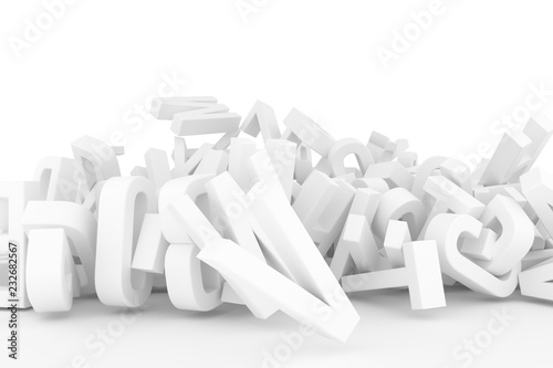 CGI typography, letter of ABC, alphabet for design texture, background. Modeling, b&w, wallpaper & title.
