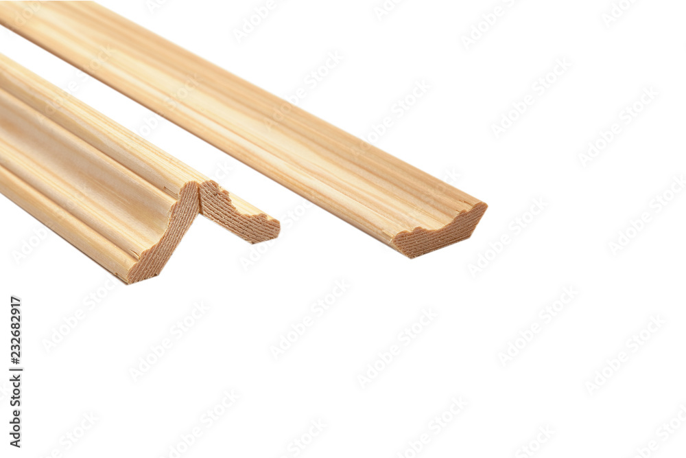 Different wooden plinth. Industrial sample, isolated on white Different wooden plinth. Industrial sample, isolated on white