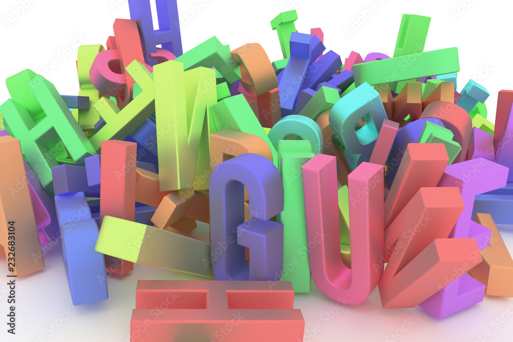 Fototapeta premium Background abstract CGI typography, letter of ABC, alphabet good for design. Style, bunch, business & graphic.