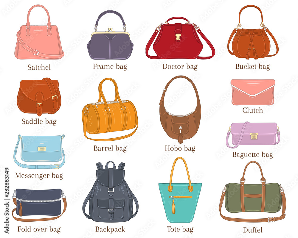 Women Bags Types Stock Illustration - Download Image Now - Purse, Bag,  Illustration - iStock